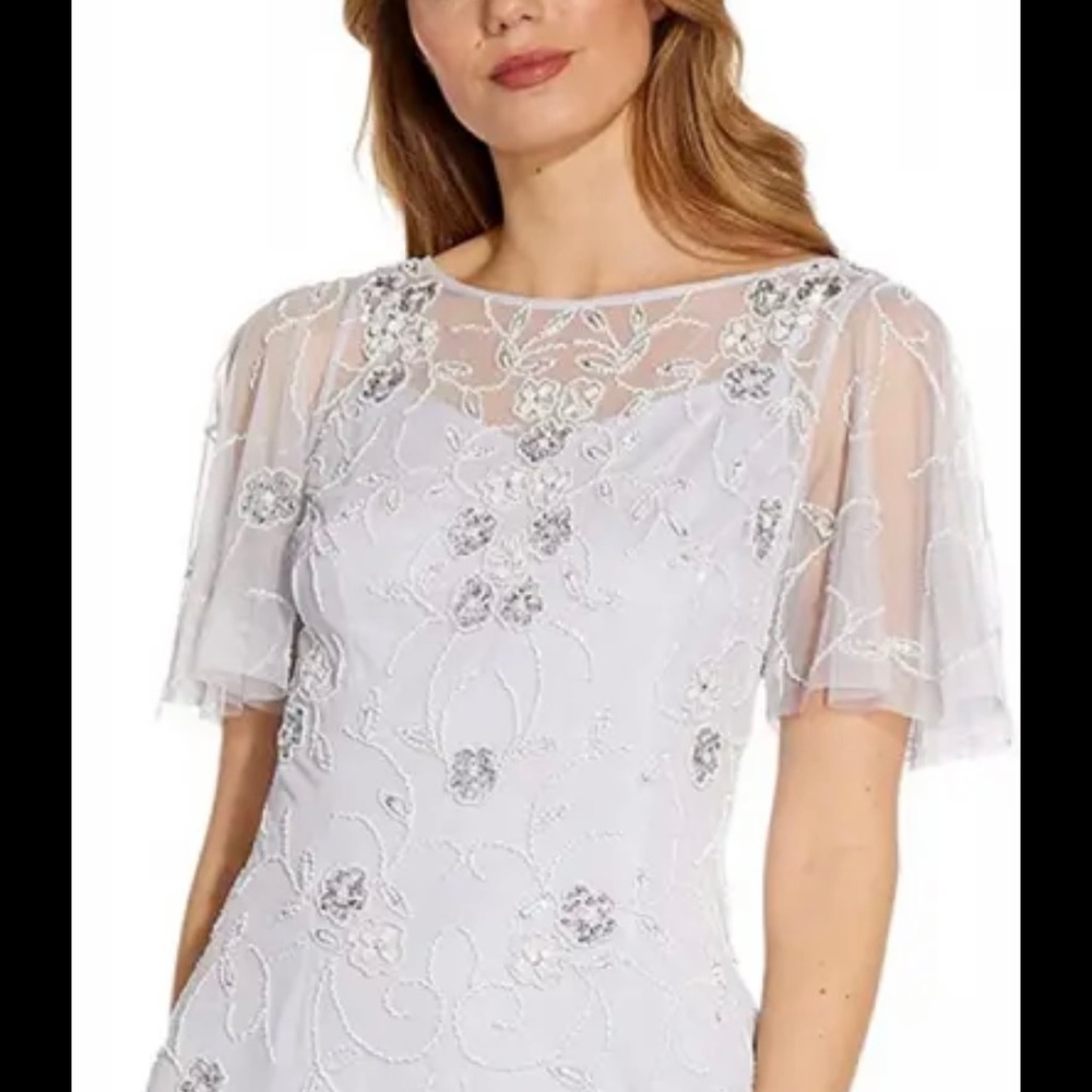 Adrianna Papell Plus Beaded Mesh Sheath Dress New With Tag - Picture 6 of 8